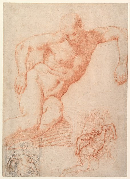 Studies of the Dead Christ supported by an Angel  with subsidi,  Poster Print Wall Art