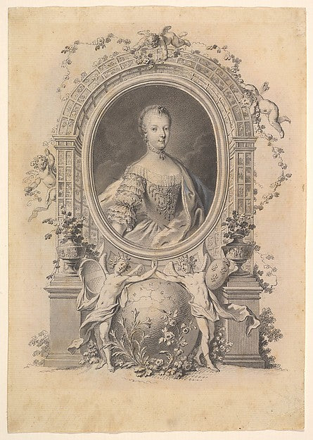 Portrait of Queen Marie-Antoinette in an ornamental frame late,  Poster Print Wall Art