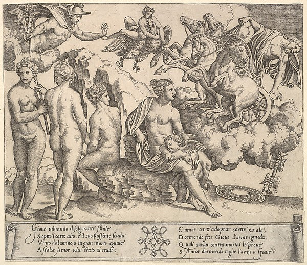 Jupiter tumbling from a horse-drawn carriage at right  Ganymed, Poster Print