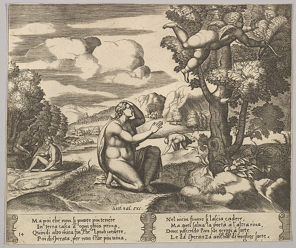 Plate 14: Cupid airborne gleeing from Psyche  from 'The Fable ,  Poster Print