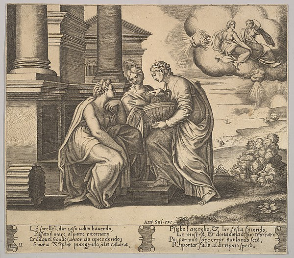 Plate 11: Psyche gives presents to her sisters  from 'The Fabl,  Poster Print