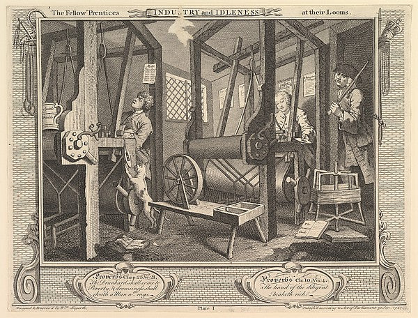 The Fellow 'Prentices at their Looms -  Industry and Idleness  p,  Poster Print Wall Art