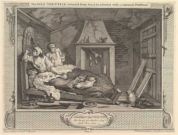 The Idle 'Prentice Returned from Sea and in a Garret with a Co,  Poster Print