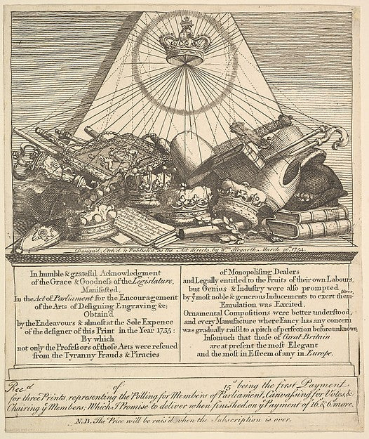 Crowns  Mitres  Maces  etc. 1755-William Hogarth ,16x12