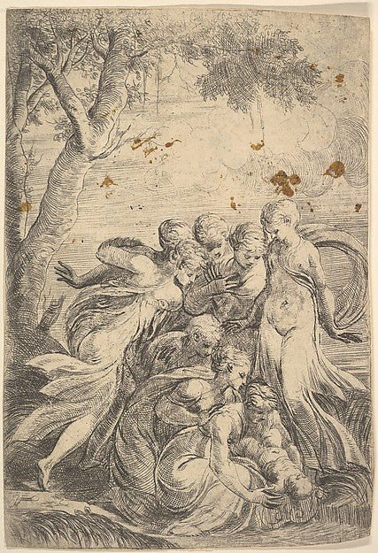 The infant Moses rescued from the Nile c1540–45-Andrea Schiavo,  Poster Print