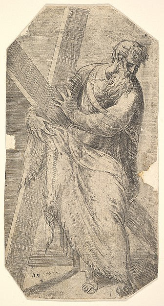Saint Andrew holding a large cross  from 'Christ and the Apost,  Poster Print