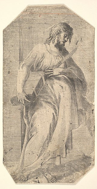 Staint Bartholomew facing right   book under his right arm  kn,  Poster Print
