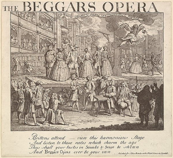 Design formerly attributed to William Hogarth , Anonymous, British, 18th century:The Beggar's Opera 1728, vintage artwork, 16x12