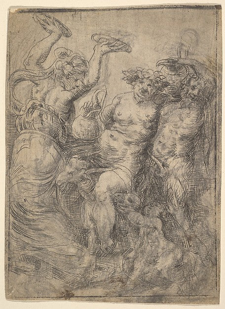 Bacchic revel with Silenus riding a goat in the centre c1540–4, Poster Print