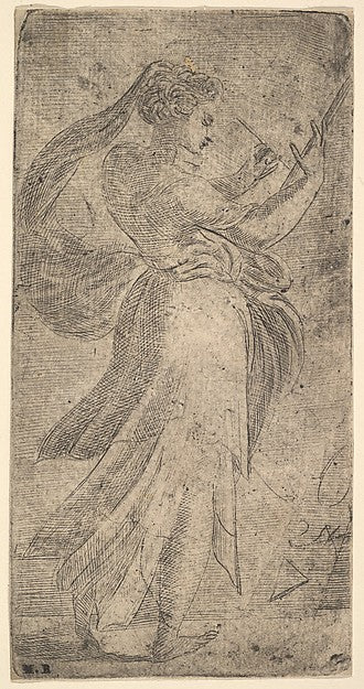 A woman standing in profile writing on a tablet c1538–40-Andre,  Poster Print