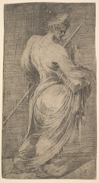 Saint James Major holding a staff and a book facing right  fro,  Poster Print