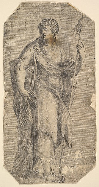 Saint Matthew holding a staff and a book  turning to the left ,  Poster Print