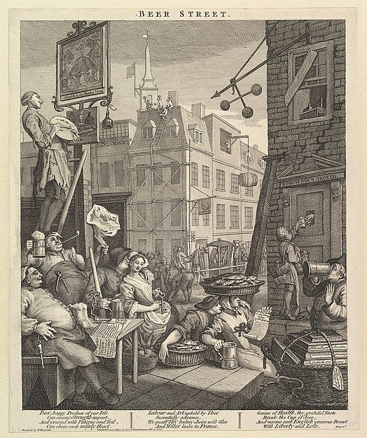 William Hogarth:Beer Street February 4, 1751, vintage artwork, 16x12