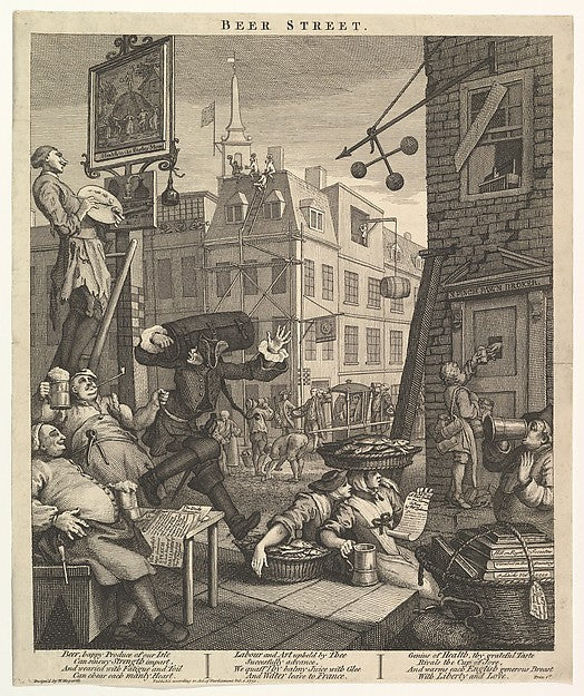 William Hogarth:Beer Street February 1, 1751, vintage artwork, 16x12