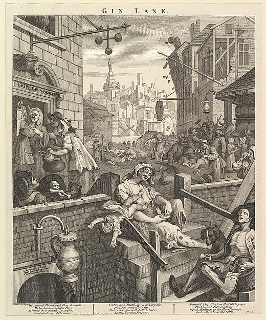 William Hogarth:Gin Lane February 1, 1751, vintage artwork, 16x12