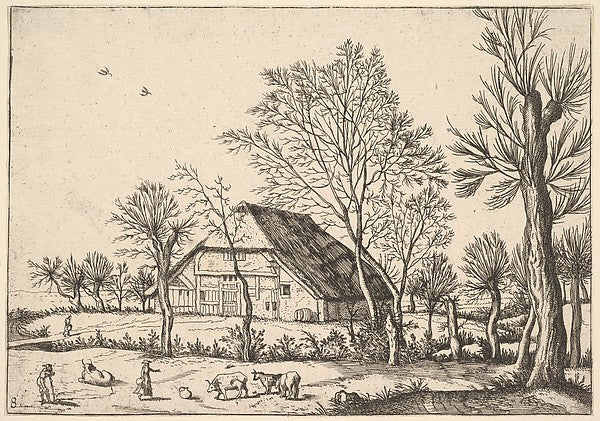 Farm  from The Small Landscapes 1559–61-Johannes van Doetecum ,  Poster Print Wall Art