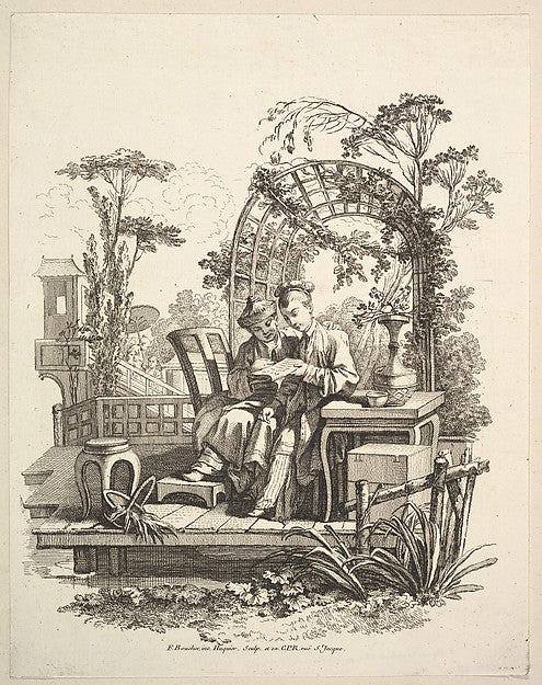 Man and Woman Reading c1742-Gabriel Huquier,After François Bou,  Poster Print Wall Art