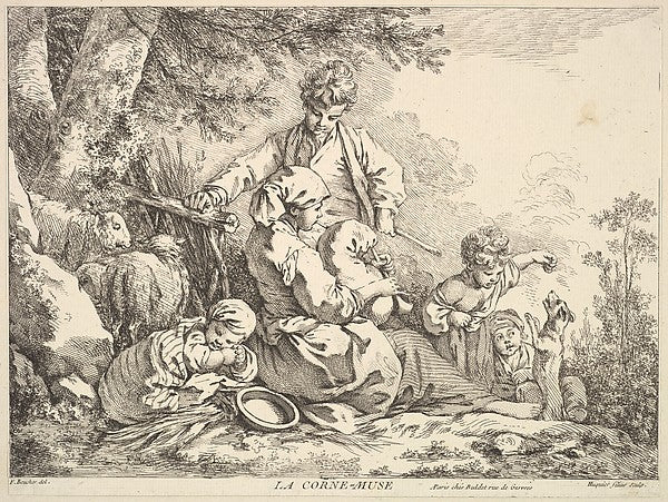 Bagpipes mid to late 18th cent-Jacques Gabriel Huquier, After ,16x12"(A3)Poster