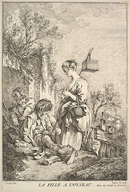 Girl with a Bird mid to late 18th cent-Jacques Gabriel Huquier,  Poster Print Wall Art