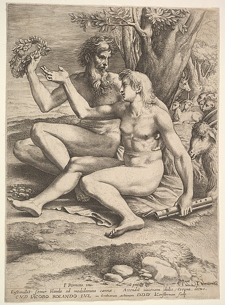 Two Nude Shepherds 17th cent-Lucas Vorsterman I, After Parmigi,16x12"(A3)Poster