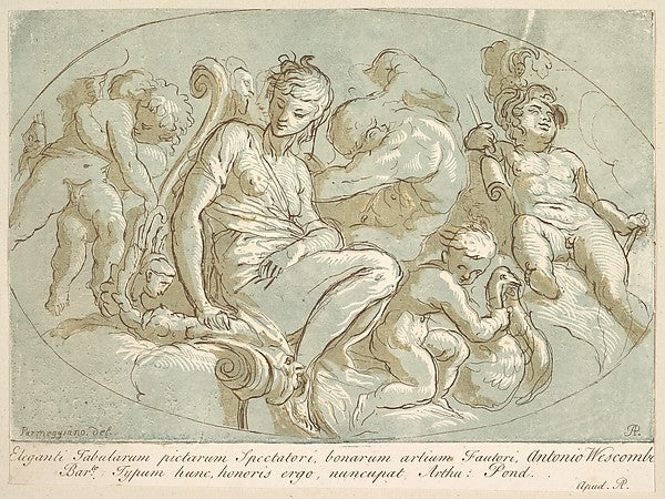 Venus Surrounded by Putti c1735-Arthur Pond,After Parmigianin,16x12"(A3)Poster