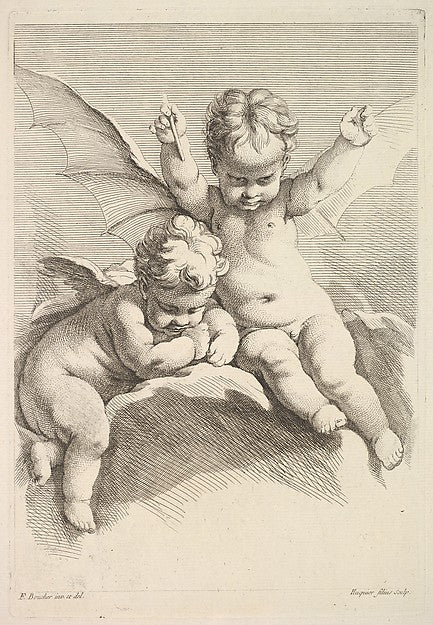 Two Cupids  One with Bat Wings mid to late 18th cent-Jacques G,  Poster Print Wall Art