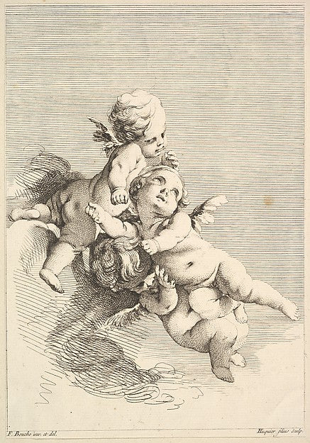 Three Cupids mid to late 18th cent-Jacques Gabriel Huquier, Af,16x12