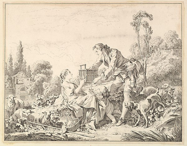 A Kind Shepherd-André Laurent, After François Boucher ,16x12"(A3)Poster