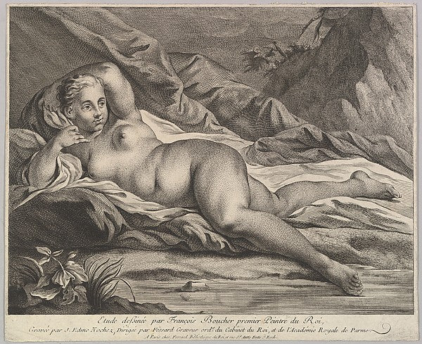 Study of a Reclining Nude-Jean Edme Nochez, After François Bou,  Poster Print Wall Art