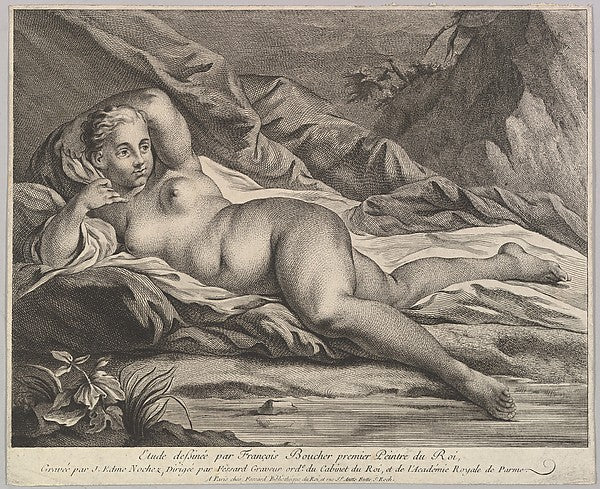 Study of a Reclining Nude-Jean Edme Nochez, After François Bou,16x12