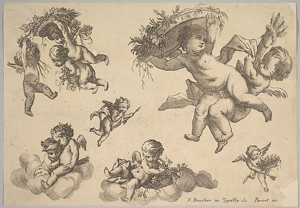 Groups of Children-After François Boucher, Etched by Lanelly ,  Poster Print Wall Art