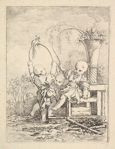 Chinese Children Playing with a Parrot-Louis Antoine Crozat, B,  Poster Print Wall Art