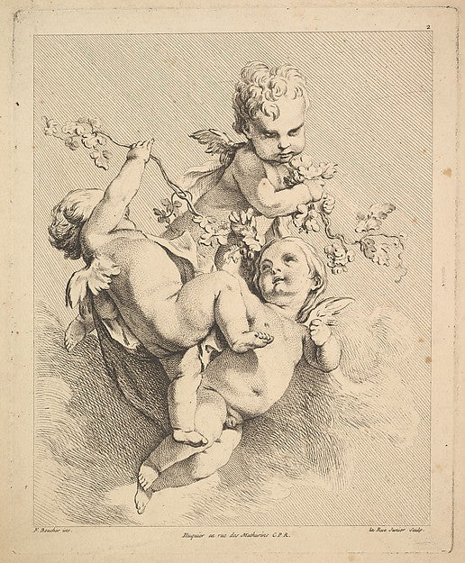 Three Cupids Playing with Vine Branches-Louis Félix de La Rue,,  Poster Print Wall Art