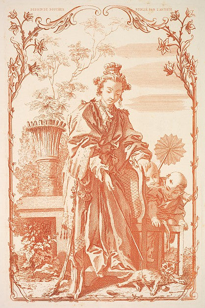 Woman Playing with a Cat 19th cent-After François Boucher ,  Poster Print
