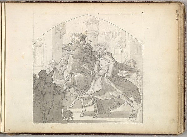 Frederic, Lord Leighton:A Man and a Monkey Riding on Horseba-16x12"(A3) Poster