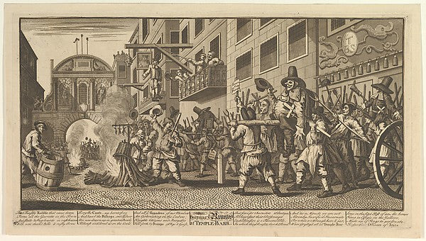 William Hogarth:Burning the Rumps at Temple Bar 1725–68-16x12