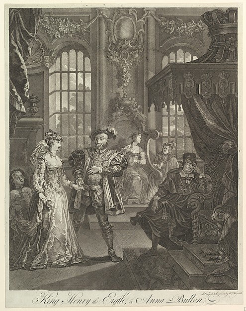 William Hogarth:King Henry the Eighth and Anna Bullen c1728-16x12