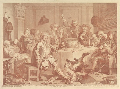 William Hogarth:A Midnight Modern Conversation March, 1732-16x12"(A3) Poster