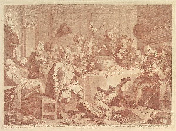 William Hogarth:A Midnight Modern Conversation March, 1732-16x12