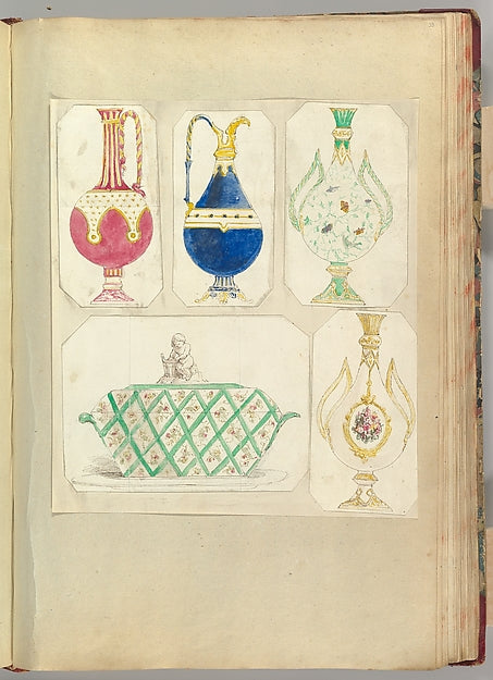 Designs for Two Ewers  Two Bottle-shaped Vases and a Covered T,  Poster Print Wall Art