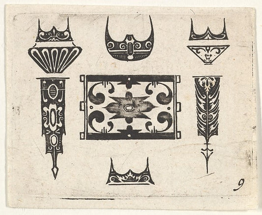 :Blackwork Print with Nine Motifs c1620-16x12"(A3) Poster