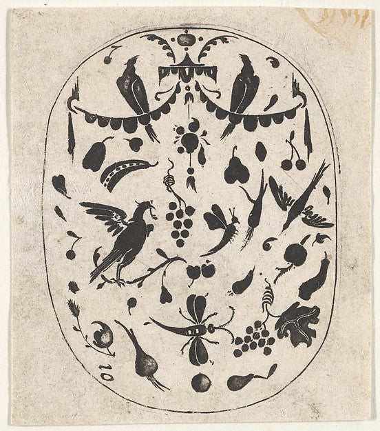 After Hertzog von Brin ):Oval Blackwork Print with Birds Ins-16x12"(A3) Poster