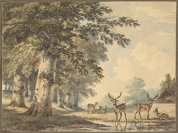 Hendrik Gerrit ten Cate:Deer under Beech Trees in Winter mid-16x12"(A3) Poster
