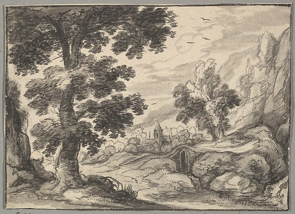 Landscape with a Bridge and a Village Church c1600-Anonymous, ,  Poster Print