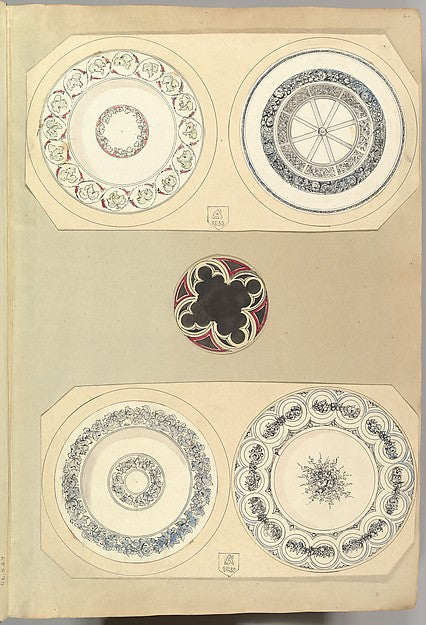 Four Designs for Decorated Plates and a Quatrefoil Rondel 1852,  Poster Print Wall Art
