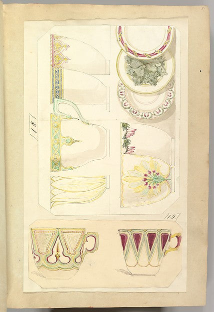 Five Designs for Decorated Cups and Three Designs for Saucers ,16x12