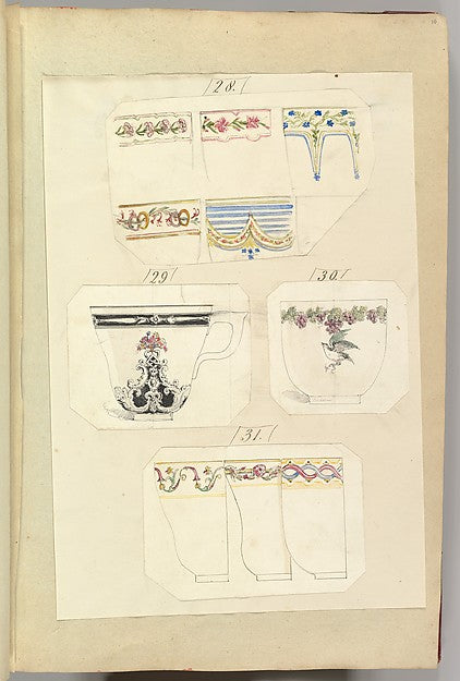 Ten Designs for Decorated Cups  including Osborne Pattern 1845,  Poster Print Wall Art