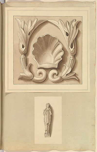 Carved Stone Ornamental Panel and Classical Female Figure 1845,16x12"(A3)Poster