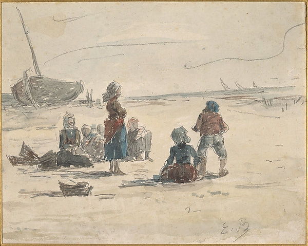Eugène Boudin :Fishermen's Wives-16x12"(A3) Poster