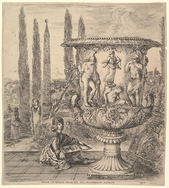 Stefano della Bella :The Medici vase a large vase to right d-16x12"(A3) Poster